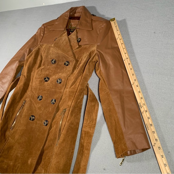 ‼️ IMAN  gently used- genuine leather trench style pea coat size S - Picture 6 of 13